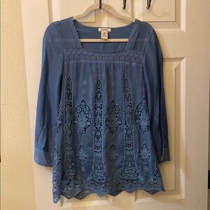 Sundance Blue Embellished 3/4 Sleeve Tunic